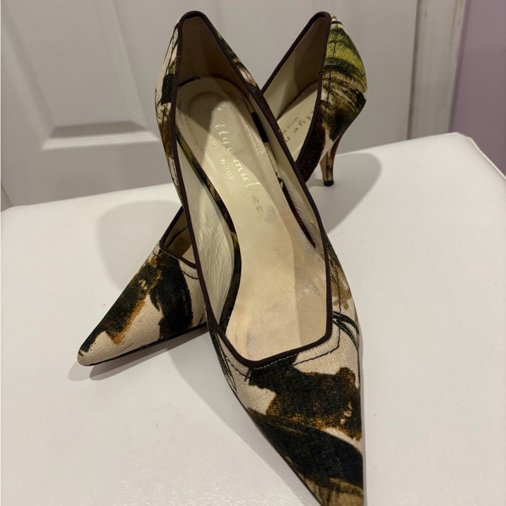 Bettye Muller Green and Brown Patterned Heels